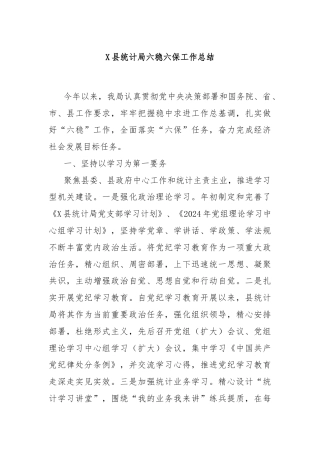 X县统计局六稳六保工作总结