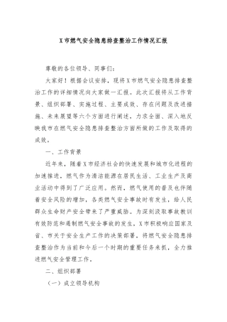 X市燃气安全隐患排查整治工作情况汇报
