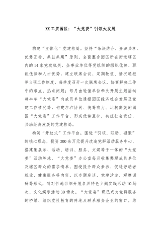 XX工贸园区：“大党委”引领大发展