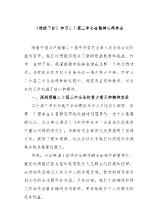 (村级干部)学习二十届三中全会精神心得体会