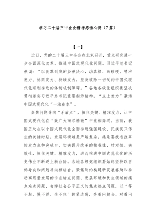 (7篇)学习二十届三中全会精神感悟心得