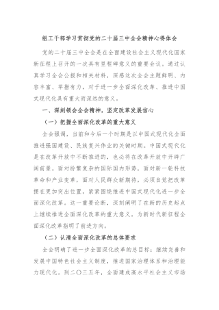 组工干部学习贯彻党的二十届三中全会精神心得体会