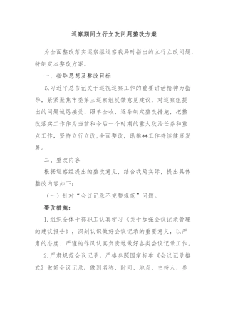 巡察期间立行立改问题整改方案