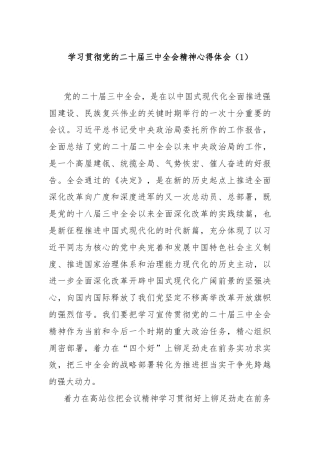 学习贯彻党的二十届三中全会精神心得体会（1）