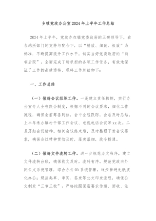 乡镇党政办公室2024年上半年工作总结