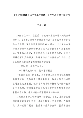 县审计局2024年上半年工作总结、下半年及今后一段时间工作计划