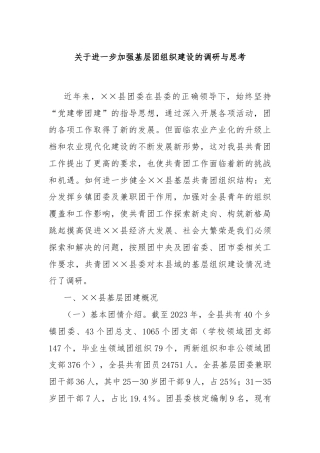 关于进一步加强基层团组织建设的调研与思考