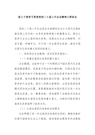 组工干部学习贯彻党的二 十届三 中全会精神心得体会