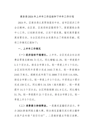 商务局2024年上半年工作总结和下半年工作计划