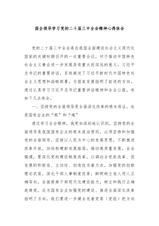 国企领导学习党的二十届三中全会精神心得体会