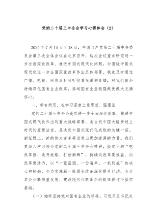 党的二十届三中全会学习心得体会（2）