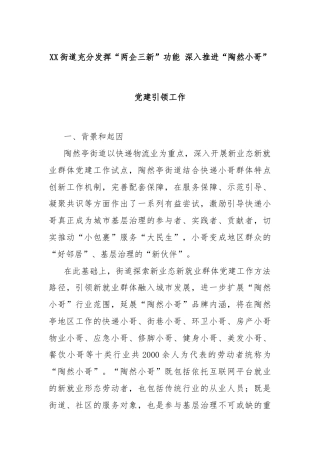 XX街道充分发挥“两企三新”功能 深入推进“陶然小哥”党建引领工作