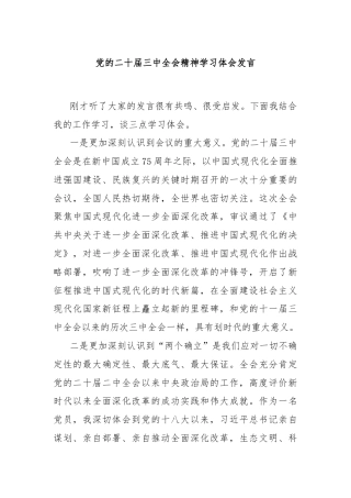 党的二十届三中全会精神学习体会发言