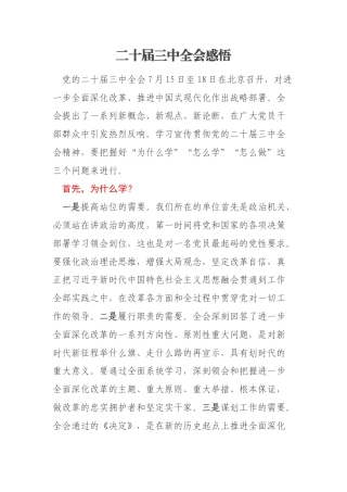 二十届三中全会感悟