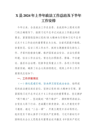 X县2024年上半年政法工作总结及下半年工作安排