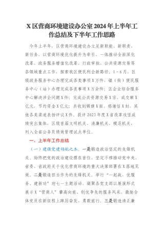 X区营商环境建设办公室2024年上半年工作总结及下半年工作思路