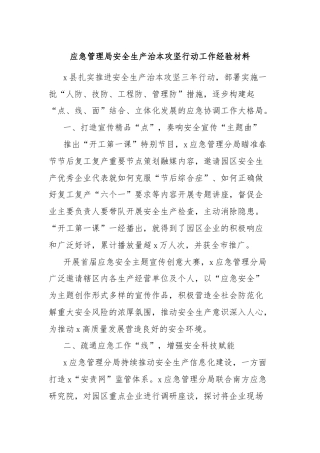 应急管理局安全生产治本攻坚行动工作经验材料