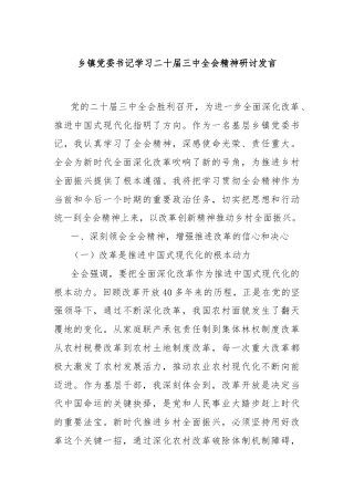 乡镇党委书记学习二十届三中全会精神研讨发言