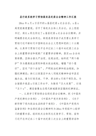 县行政系统学习贯彻落实县纪委全会精神工作汇报