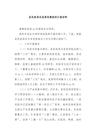 县民政局向县委巡察组的汇报材料