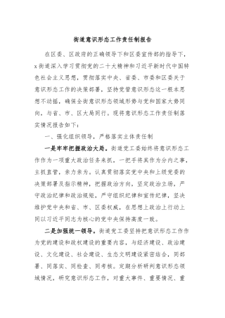 街道意识形态工作责任制报告