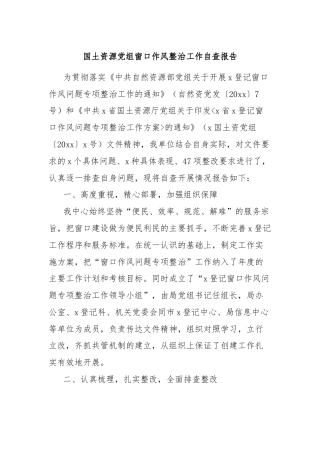 国土资源党组窗口作风整治工作自查报告