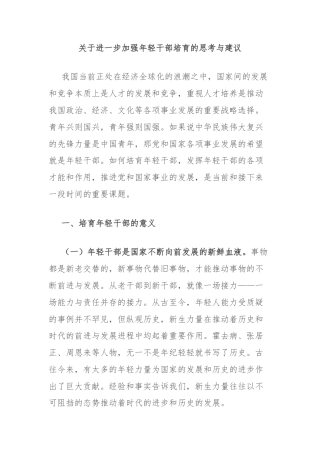 关于进一步加强年轻干部培育的思考与建议