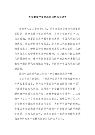充分激发中国式现代化的强劲动力