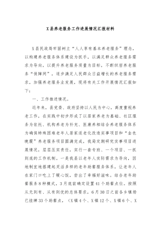 X县养老服务工作进展情况汇报材料