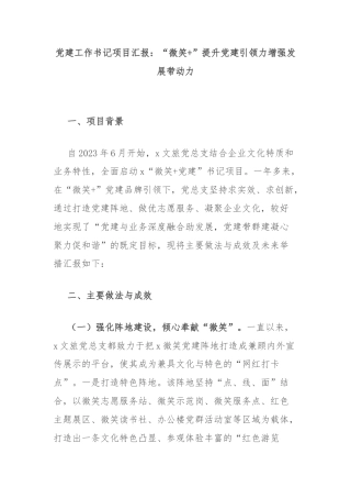 党建工作书记项目汇报：“微笑+”提升党建引领力增强发展带动力