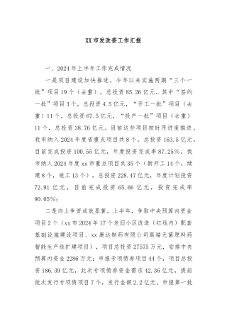 XX市发改委工作汇报