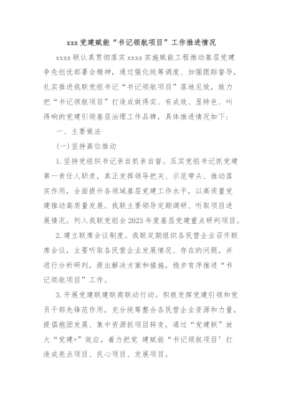 xxx党建赋能“书记领航项目”工作推进情况