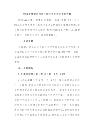2024年度党员领导干部民主生活会工作方案