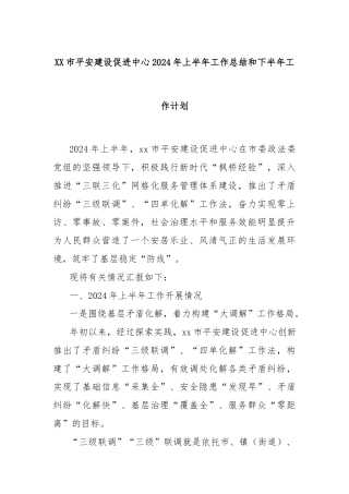 XX市平安建设促进中心2024年上半年工作总结和下半年工作计划
