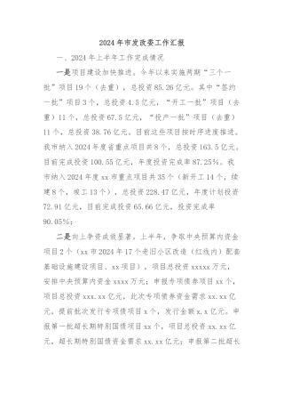 2024年市发改委工作汇报