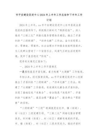 市平安建设促进中心2024年上半年工作总结和下半年工作计划