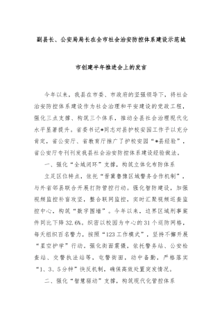 副县长、公安局局长在全市社会治安防控体系建设示范城市创建半年推进会上的发言