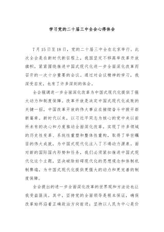 学习党的二十届三中全会心得体会