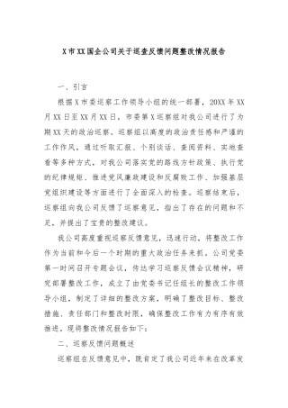 X市XX国企公司关于巡查反馈问题整改情况报告