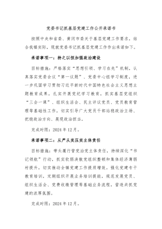 党委书记抓基层党建工作公开承诺书