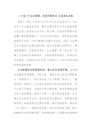 二十届三中全会感悟：坚持问题导向 全面深化改革