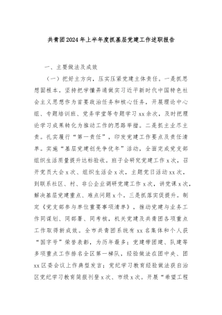 共青团2024年上半年度抓基层党建工作述职报告