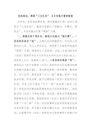 经验做法：建强“三支队伍” 为乡村振兴蓄势赋能