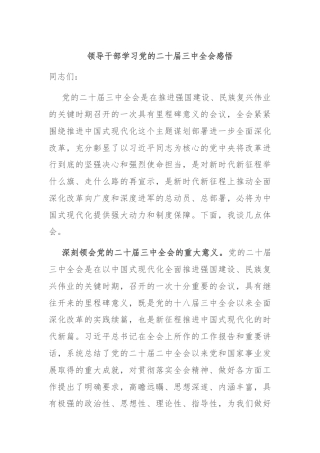 领导干部学习党的二十届三中全会感悟