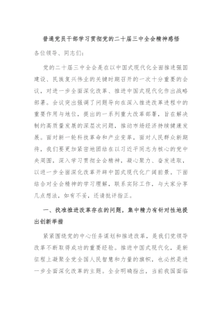 普通党员干部学习贯彻党的二十届三中全会精神感悟