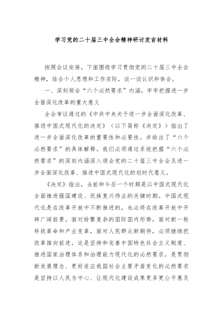 学习党的二十届三中全会精神研讨发言材料