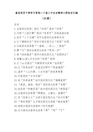 (20篇)基层党员干部学习贯彻二十届三中全会精神心得体会汇编（通用）