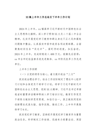 XX镇上半年工作总结及下半年工作计划