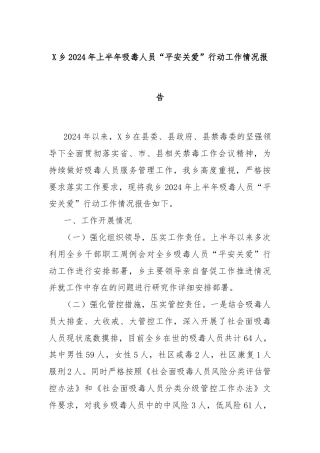 X乡2024年上半年吸毒人员“平安关爱”行动工作情况报告