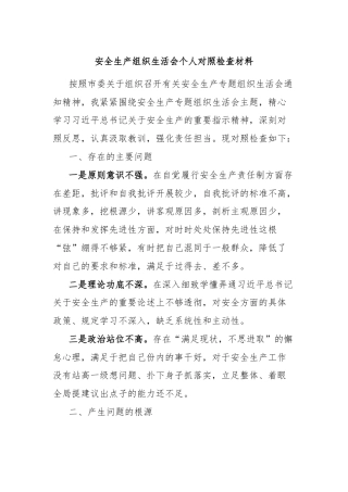 安全生产组织生活会个人对照检查材料